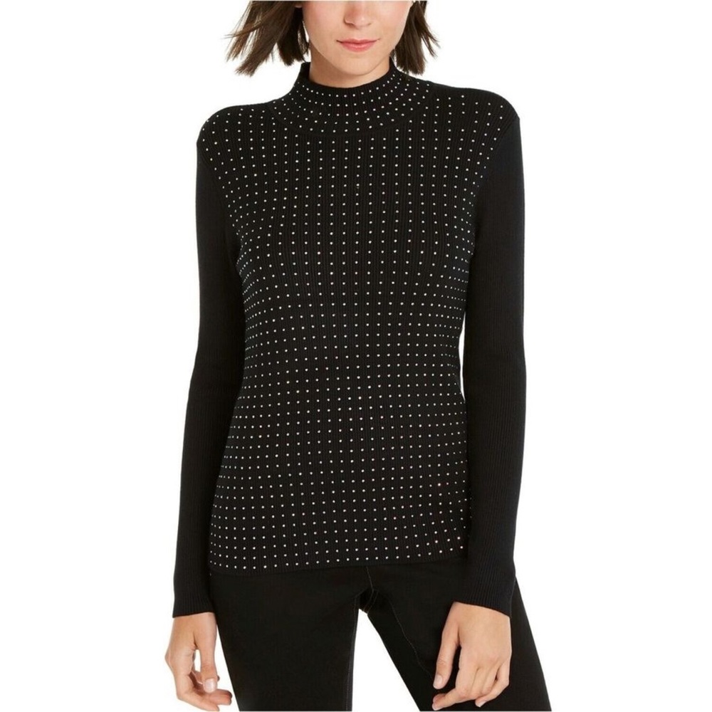 INC Women's Black Embellished Long Sleeve Mock Sweater Size M